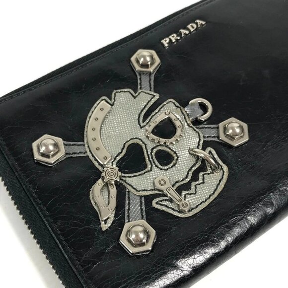 PRADA 2M1264 Skull skull Long wallet Zip Around Long Wallet Leather Black - Picture 6 of 12